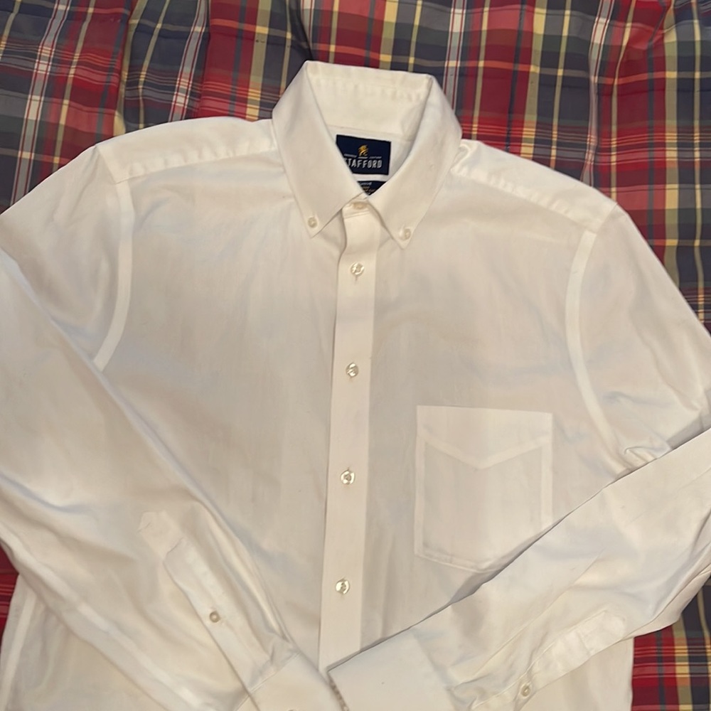 Men’s Stafford Executive Cotton Shirt White Fitted 15 neck, 32/33 sleeve